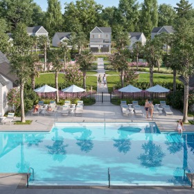 a pool with people around it